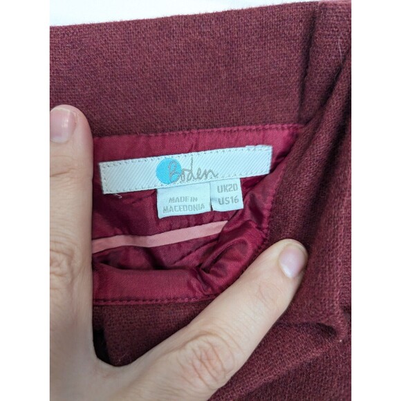 Boden Womens Rosemoor Paperbag Wool Skirt Size 16 Burgundy Wool Blend Midi Fall - Picture 8 of 10